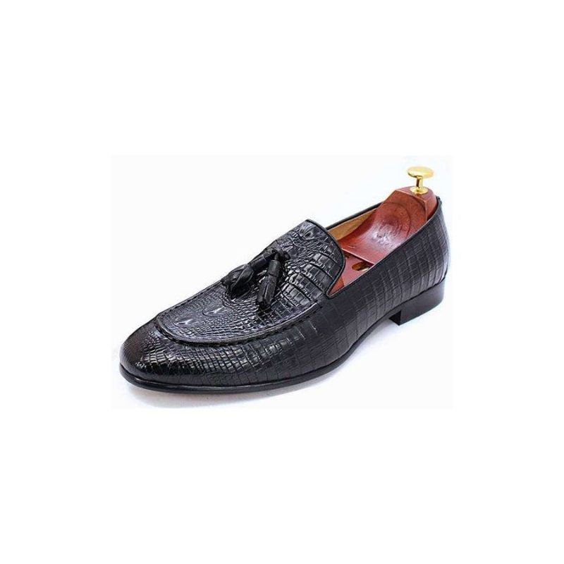 Mocassins Masculinos Luxuosos Couro Crocodilo Com Borla