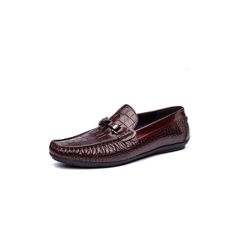 Mocassins Masculinos Luxuosos Couro Crocodilo Com Padrão Jacaré Oxford - Vermelho