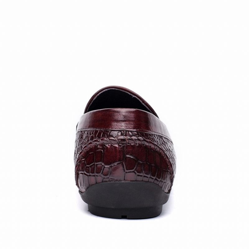 Mocassins Masculinos Luxuosos Couro Crocodilo Com Padrão Jacaré Oxford - Vermelho