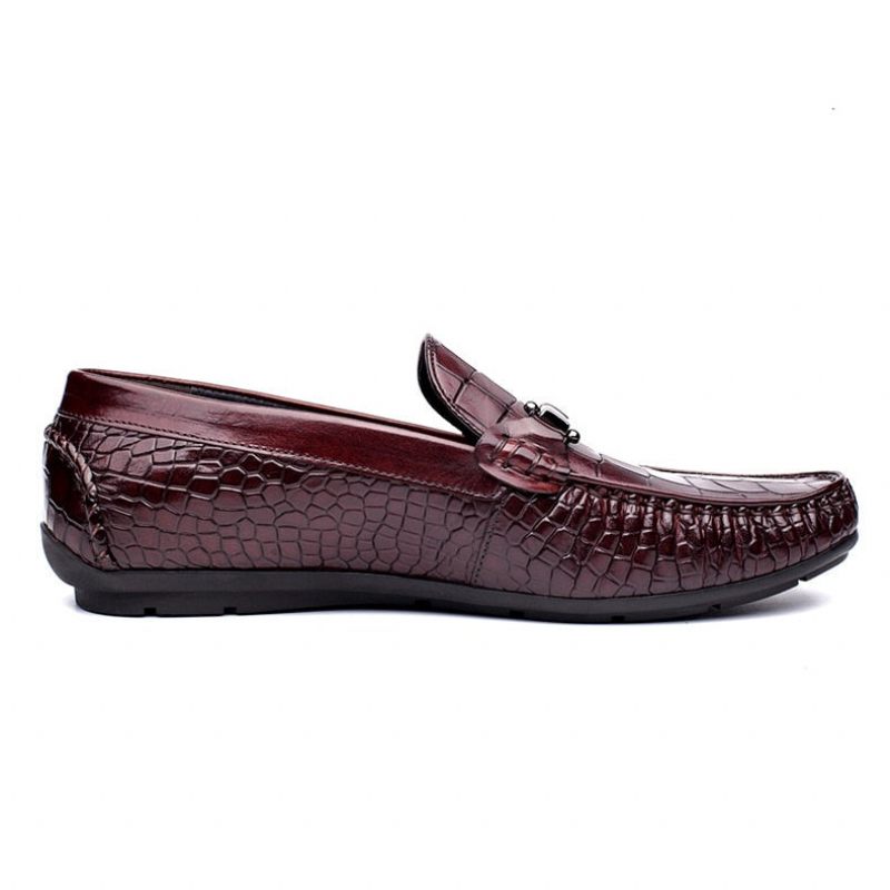 Mocassins Masculinos Luxuosos Couro Crocodilo Com Padrão Jacaré Oxford - Vermelho