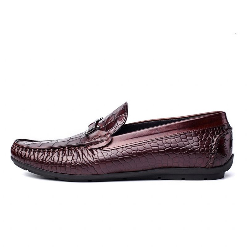 Mocassins Masculinos Luxuosos Couro Crocodilo Com Padrão Jacaré Oxford - Vermelho