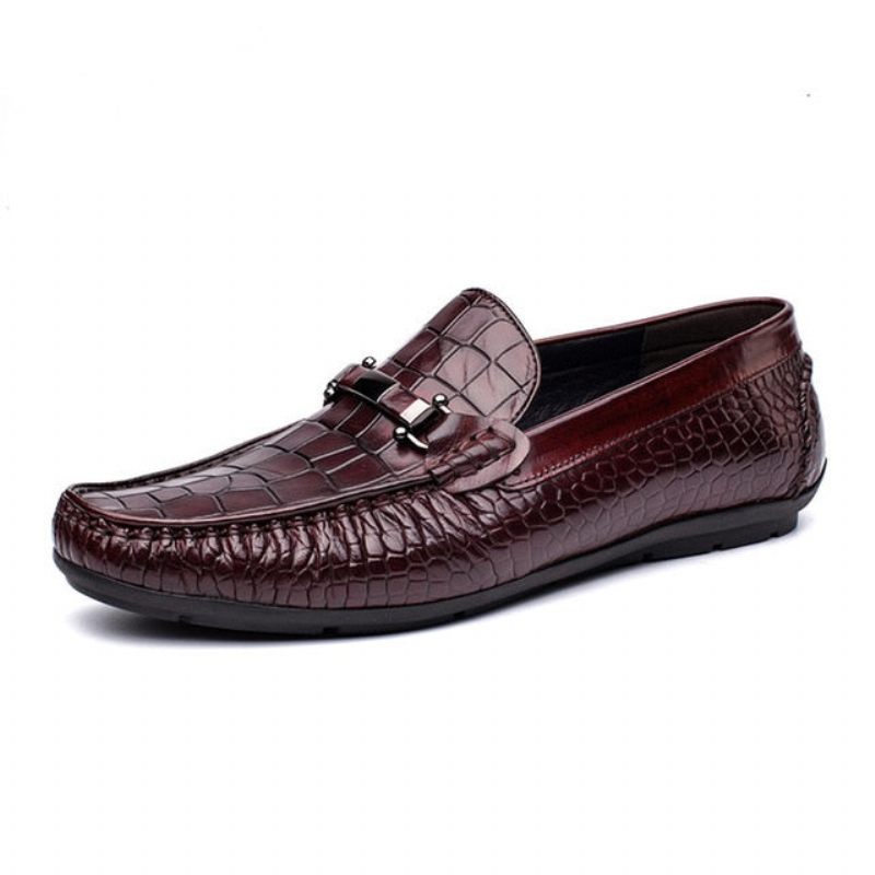 Mocassins Masculinos Luxuosos Couro Crocodilo Com Padrão Jacaré Oxford - Vermelho