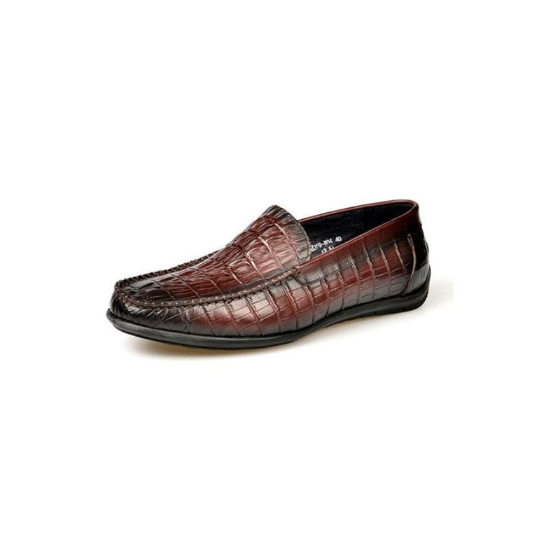 Mocassins Masculinos Luxuosos Couro Crocodilo Deslizamento Diário Negócios Em - Vermelho