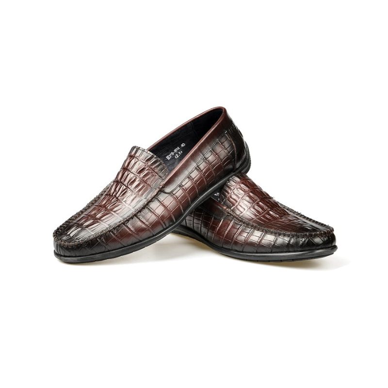 Mocassins Masculinos Luxuosos Couro Crocodilo Deslizamento Diário Negócios Em - Vermelho