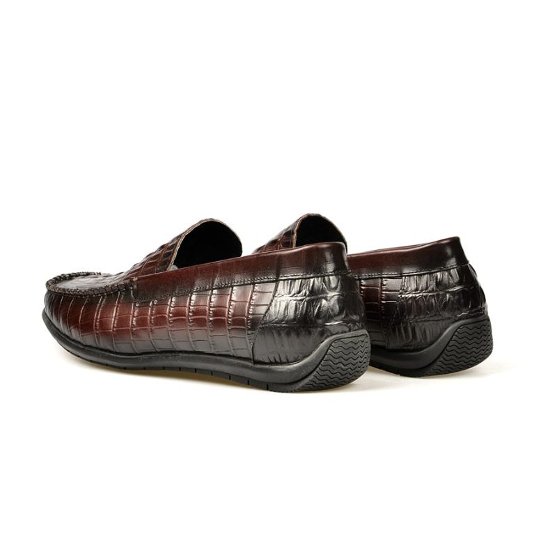 Mocassins Masculinos Luxuosos Couro Crocodilo Deslizamento Diário Negócios Em - Vermelho