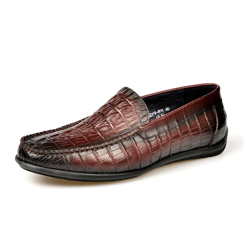 Mocassins Masculinos Luxuosos Couro Crocodilo Deslizamento Diário Negócios Em - Vermelho