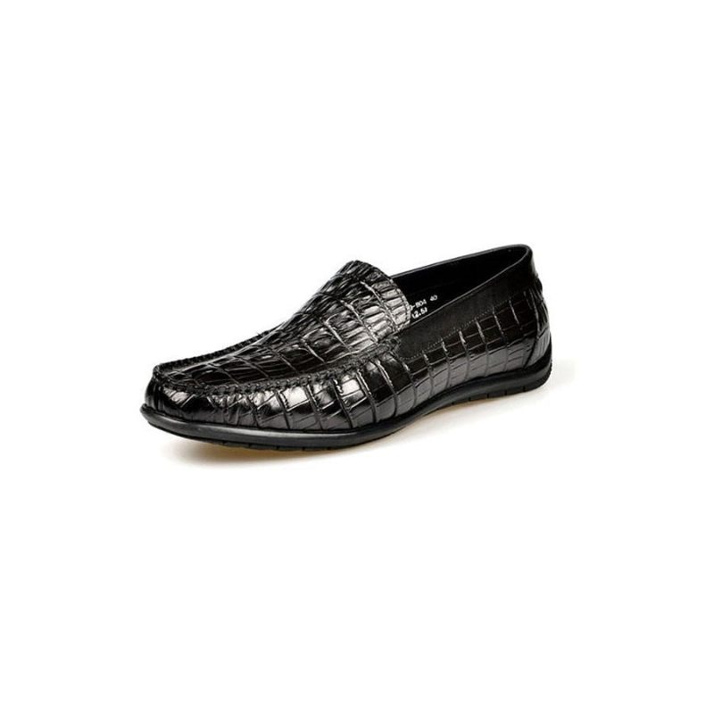 Mocassins Masculinos Luxuosos Couro Crocodilo Deslizamento Diário Negócios Em - Preto