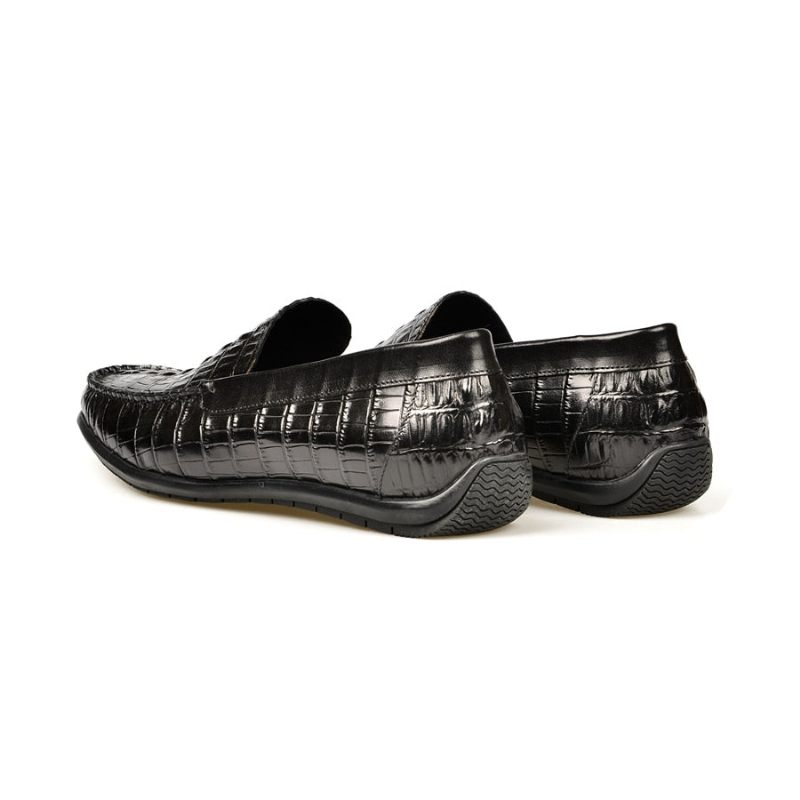 Mocassins Masculinos Luxuosos Couro Crocodilo Deslizamento Diário Negócios Em - Preto