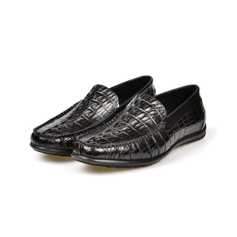 Mocassins Masculinos Luxuosos Couro Crocodilo Deslizamento Diário Negócios Em - Preto