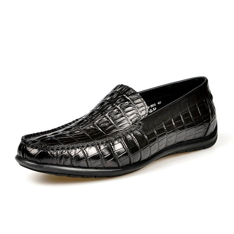 Mocassins Masculinos Luxuosos Couro Crocodilo Deslizamento Diário Negócios Em - Preto