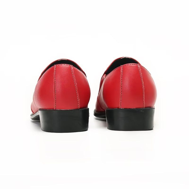 Mocassins Masculinos Luxuosos Couro Liso E Elegantes - Vermelho