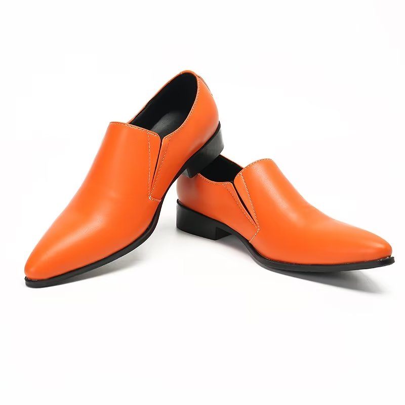 Mocassins Masculinos Luxuosos Couro Liso E Elegantes - Laranja