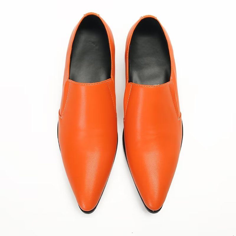 Mocassins Masculinos Luxuosos Couro Liso E Elegantes - Laranja