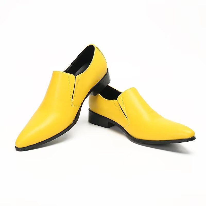 Mocassins Masculinos Luxuosos Couro Liso E Elegantes - Amarelo