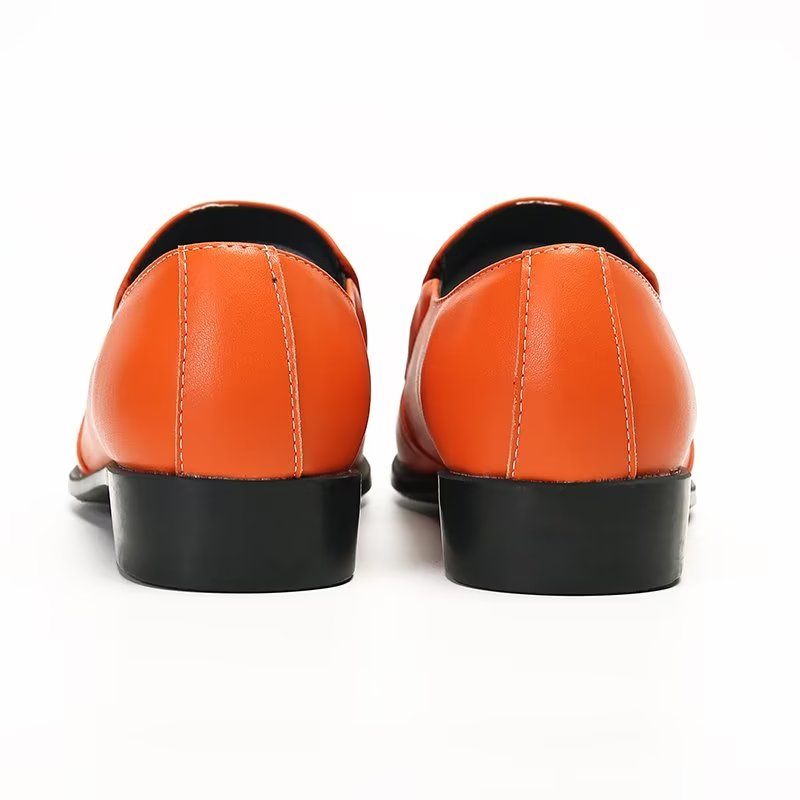 Mocassins Masculinos Luxuosos Couro Liso E Elegantes - Laranja