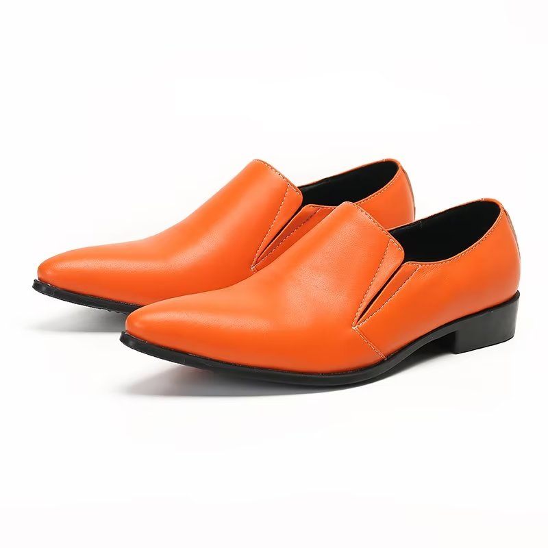 Mocassins Masculinos Luxuosos Couro Liso E Elegantes - Laranja