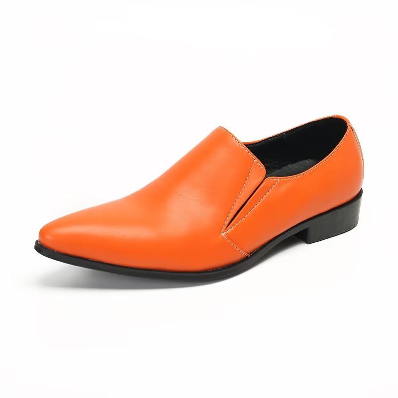 Mocassins Masculinos Luxuosos Couro Liso E Elegantes - Laranja