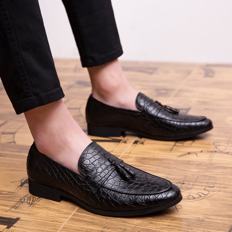 Mocassins Masculinos Luxuosos Crocodilo - Preto