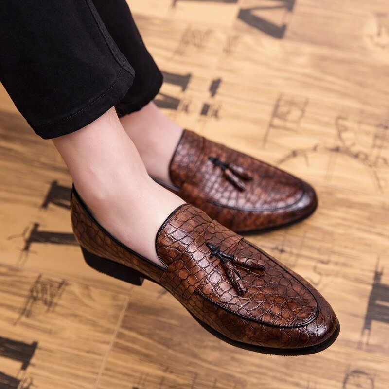 Mocassins Masculinos Luxuosos Crocodilo - Café