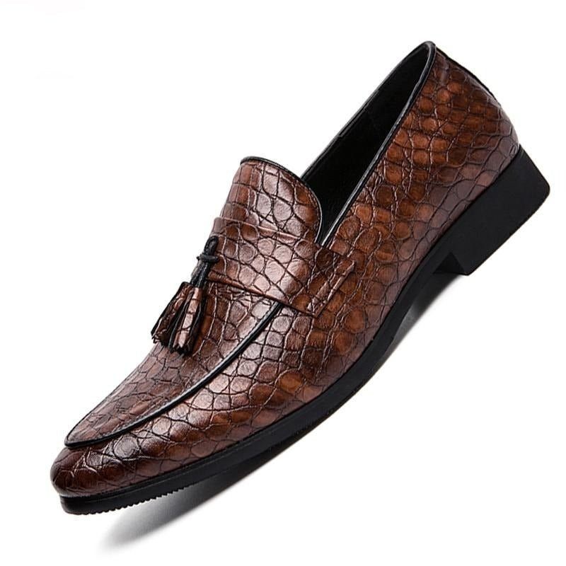 Mocassins Masculinos Luxuosos Crocodilo - Café