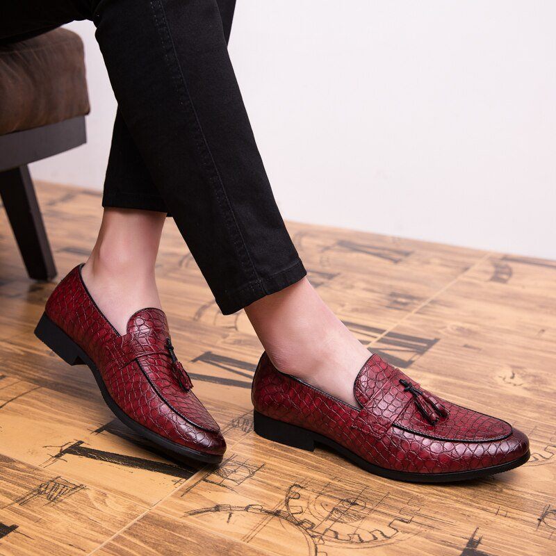 Mocassins Masculinos Luxuosos Crocodilo - Vermelho