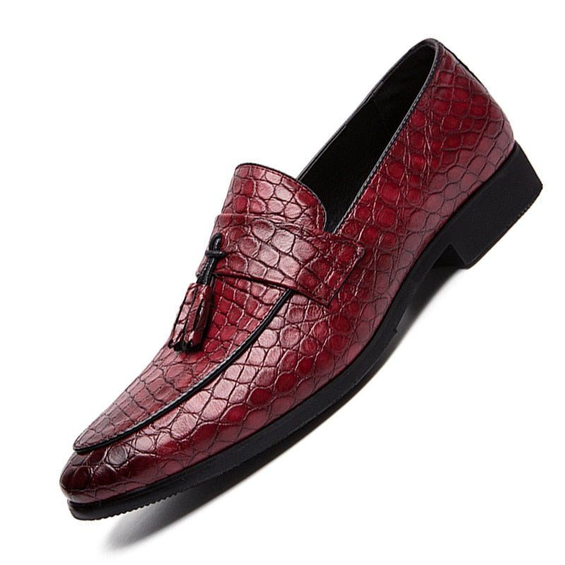 Mocassins Masculinos Luxuosos Crocodilo - Vermelho