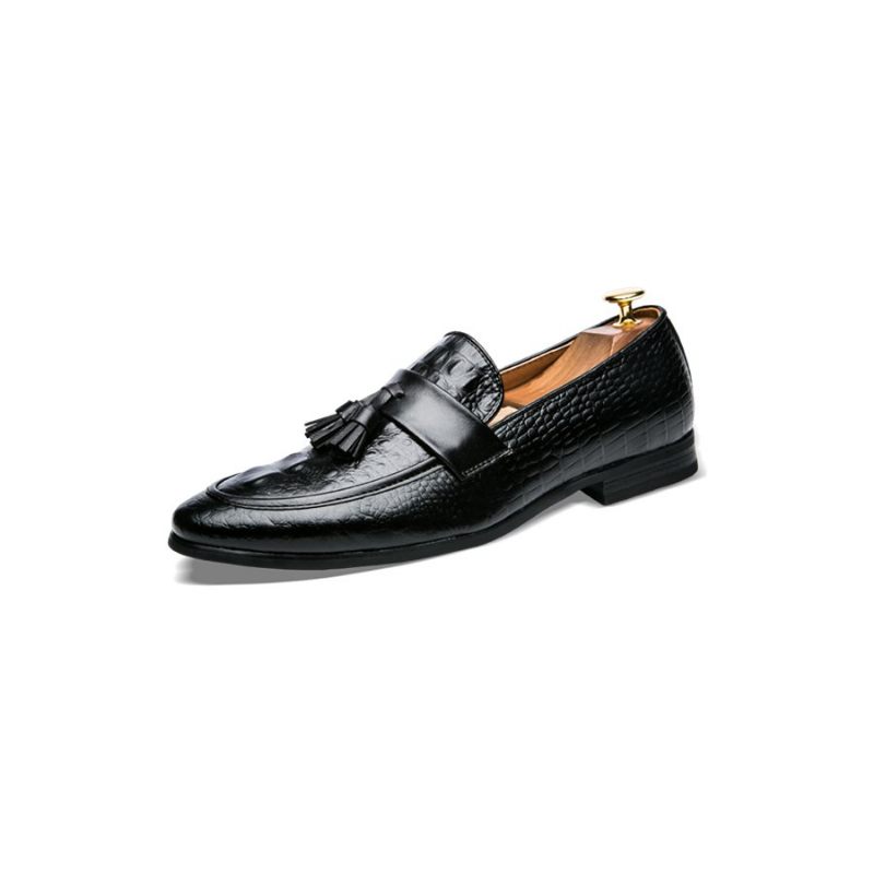 Mocassins Masculinos Luxuosos Croctassel Oxford Exóticos - Preto