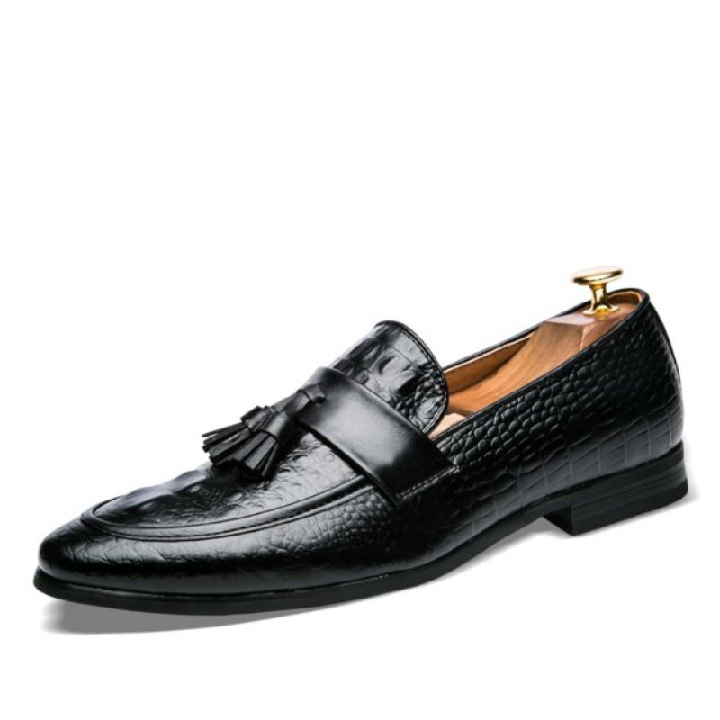 Mocassins Masculinos Luxuosos Croctassel Oxford Exóticos - Preto