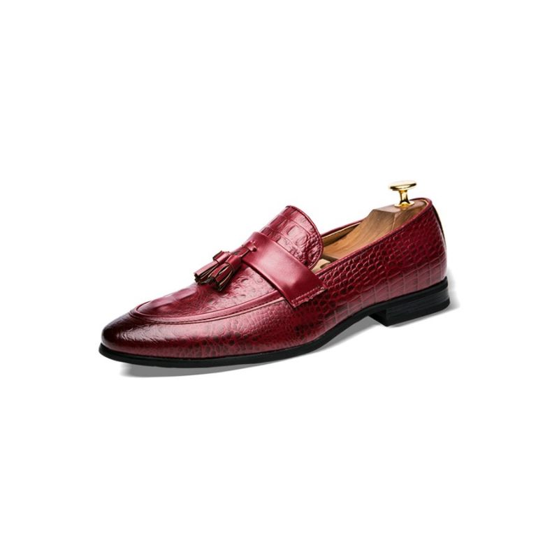 Mocassins Masculinos Luxuosos Croctassel Oxford Exóticos - Vermelho