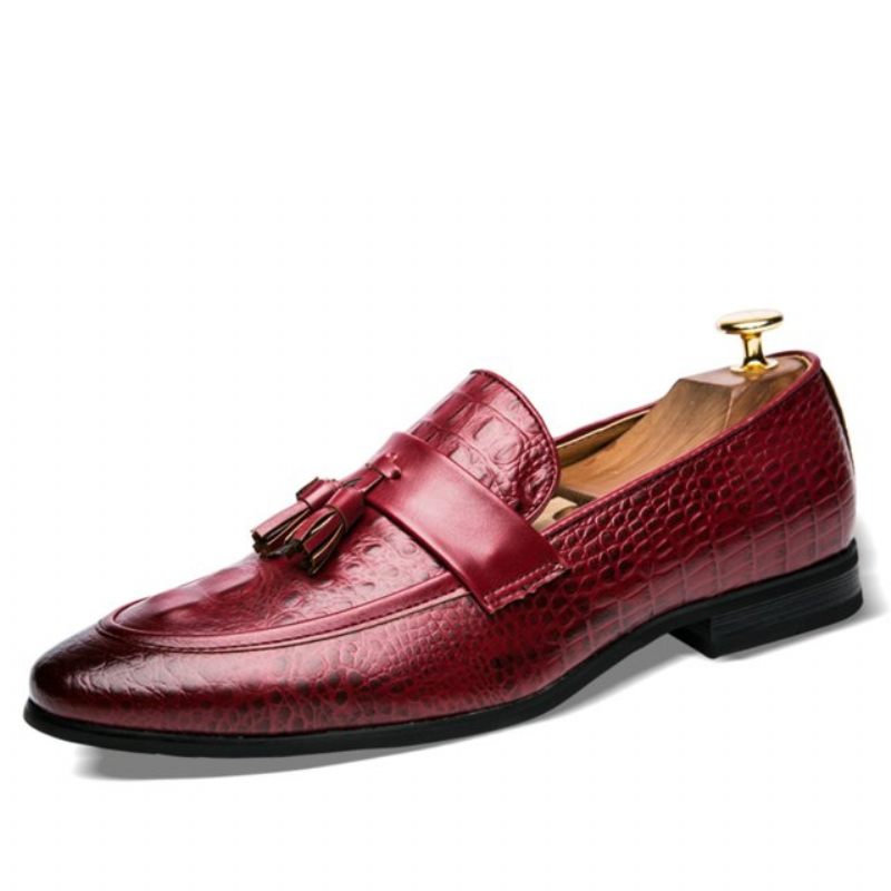 Mocassins Masculinos Luxuosos Croctassel Oxford Exóticos - Vermelho