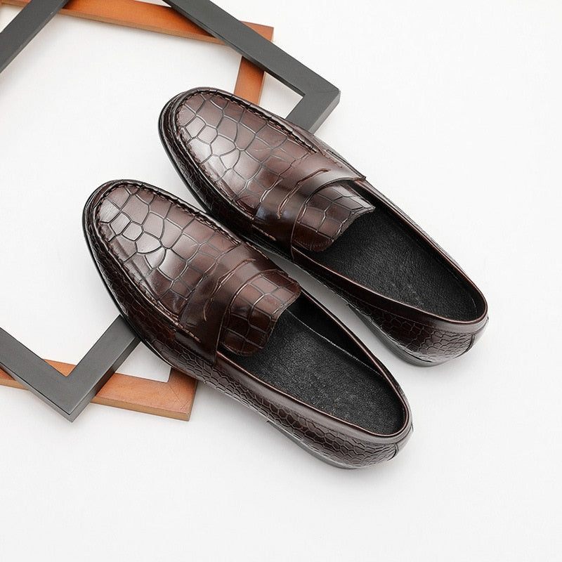 Mocassins Masculinos Luxuosos Croctex Slip On Brogues - Café