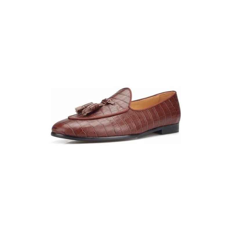 Mocassins Masculinos Luxuosos Croctex Slip-on Com Padrão Sólido - Café