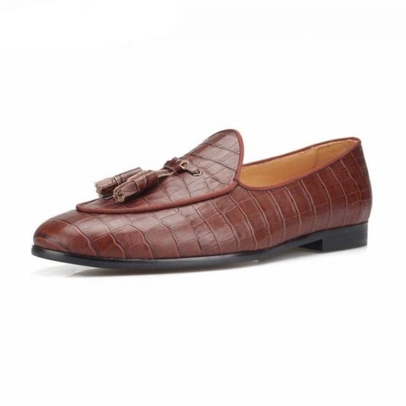 Mocassins Masculinos Luxuosos Croctex Slip-on Com Padrão Sólido - Café