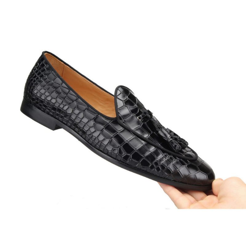 Mocassins Masculinos Luxuosos Croctex Slip-on Com Padrão Sólido - Preto