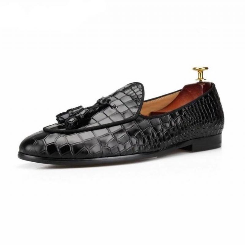 Mocassins Masculinos Luxuosos Croctex Slip-on Com Padrão Sólido - Preto