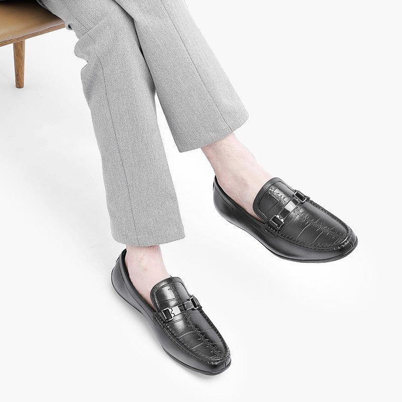 Mocassins Masculinos Luxuosos E Exóticos À Prova D'água - Preto