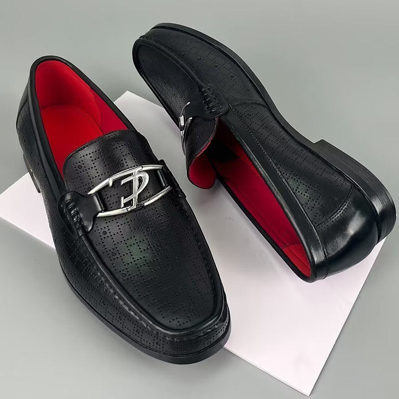 Mocassins Masculinos Modernos Couro Genuíno Com Deslizamento Em - Preto