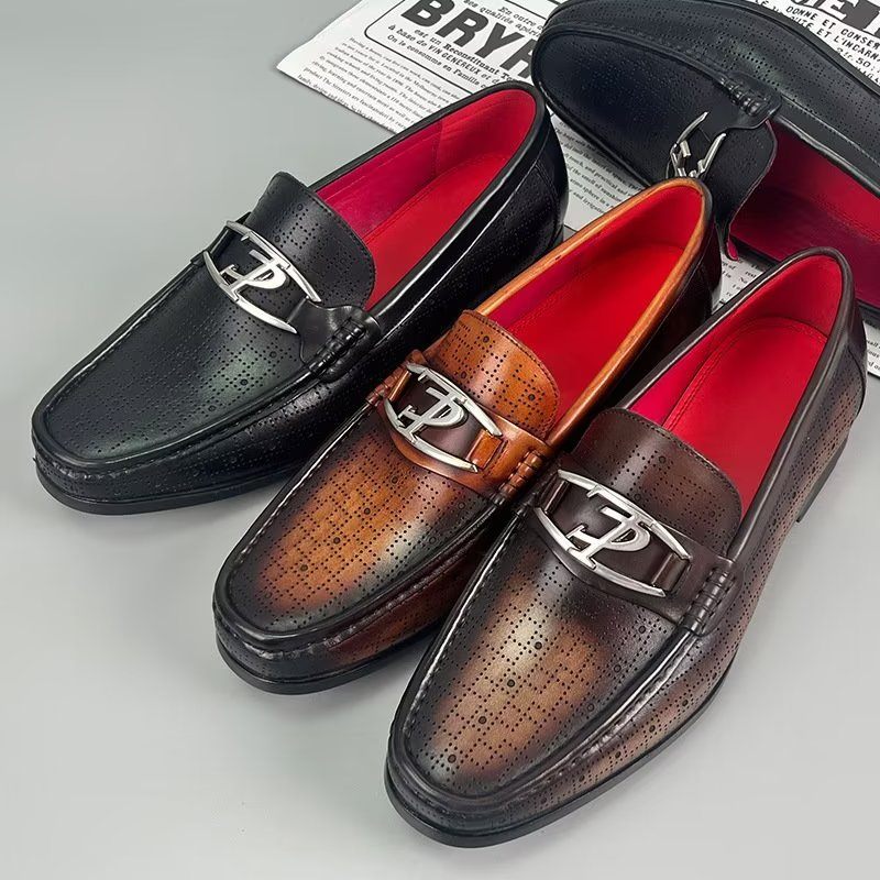 Mocassins Masculinos Modernos Couro Genuíno Com Deslizamento Em - Preto