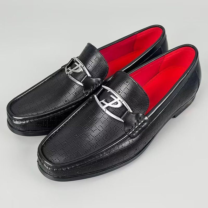 Mocassins Masculinos Modernos Couro Genuíno Com Deslizamento Em - Preto