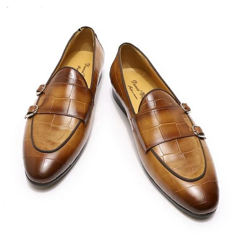 Mocassins Masculinos Monk Strap Slip On - Café