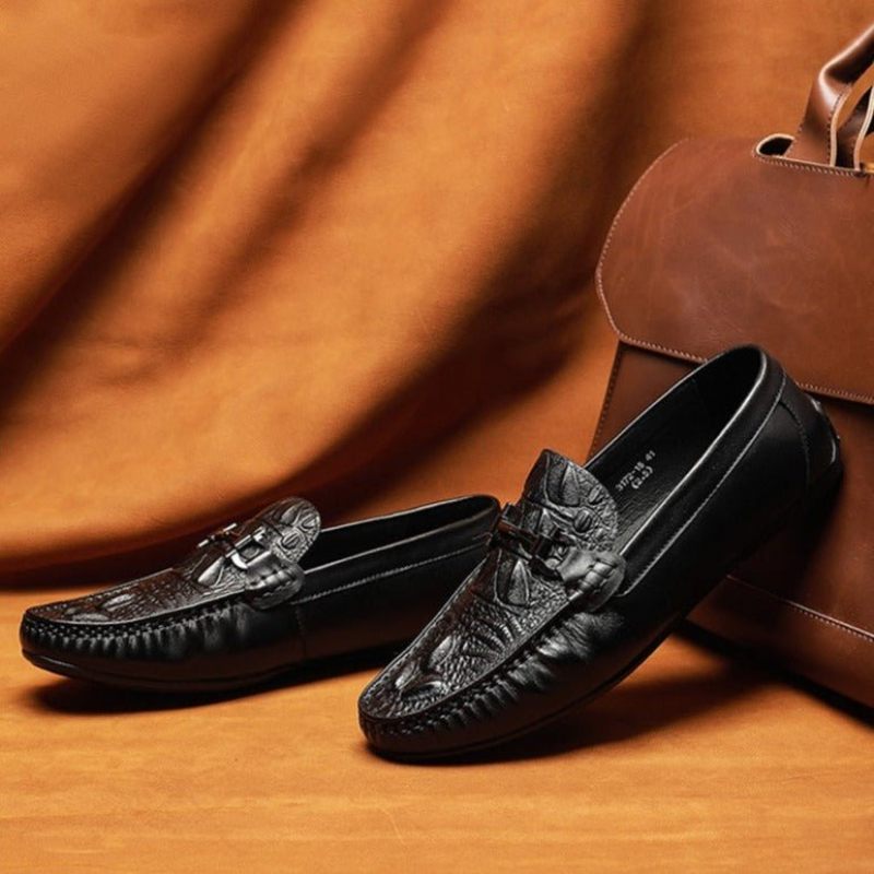 Mocassins Masculinos À Prova D'água Deslizantes Em Couro - Preto