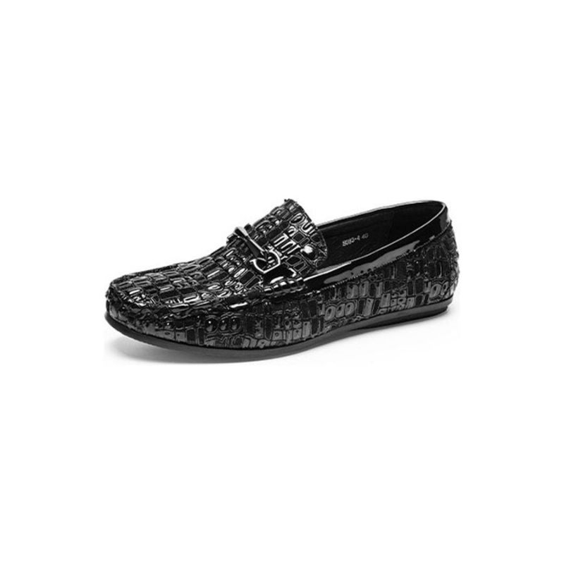 Mocassins Masculinos Respiráveis Slip-on Com Textura Elegante Jacaré - Preto