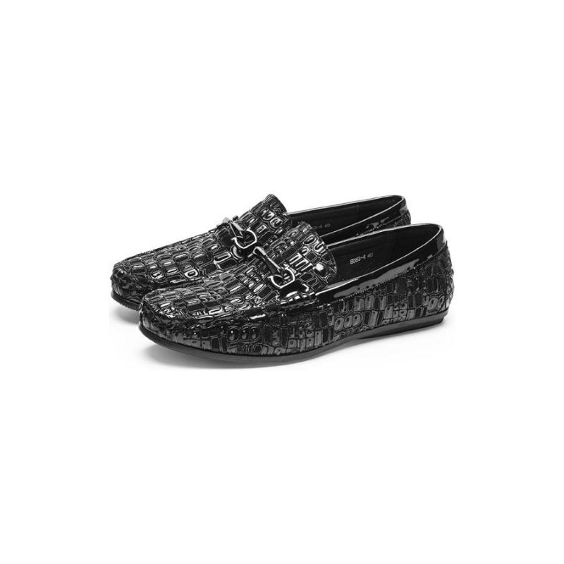 Mocassins Masculinos Respiráveis Slip-on Com Textura Elegante Jacaré - Preto