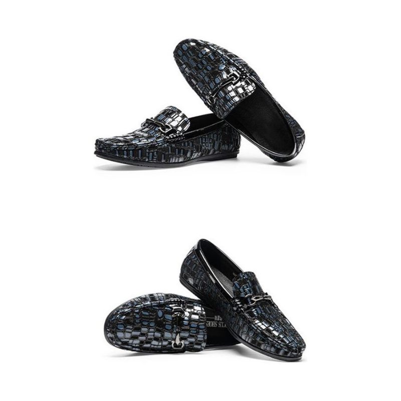 Mocassins Masculinos Respiráveis Slip-on Com Textura Elegante Jacaré - Azul