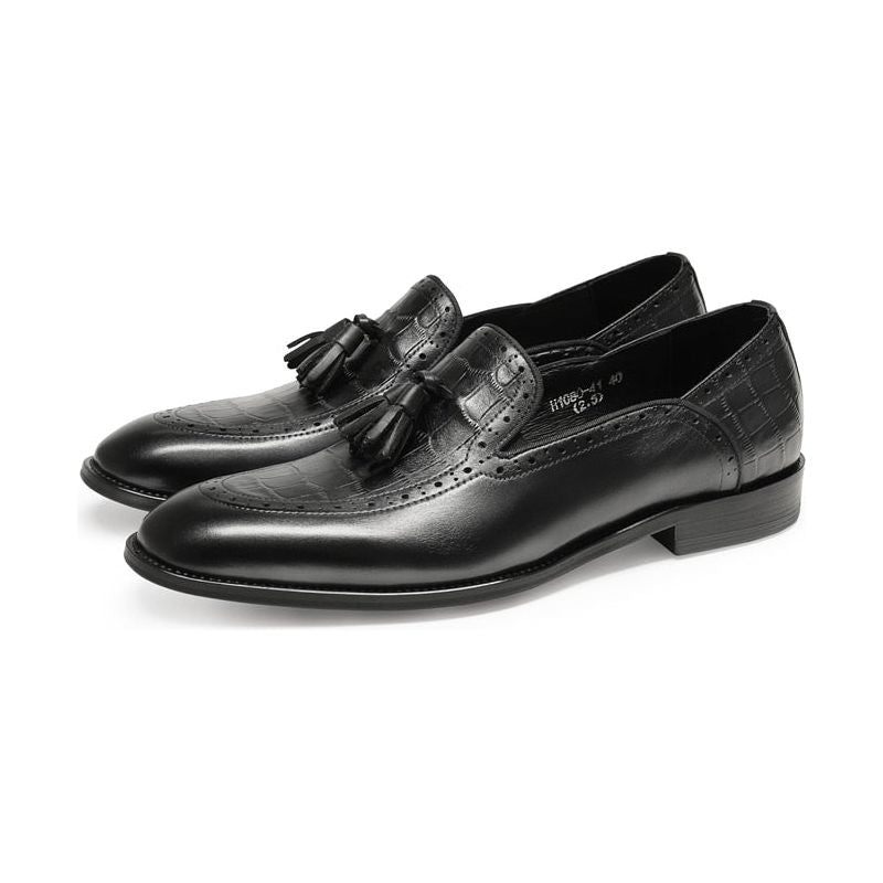 Mocassins Masculinos Retro Chique Exótico Borla Couro Brogue - Preto