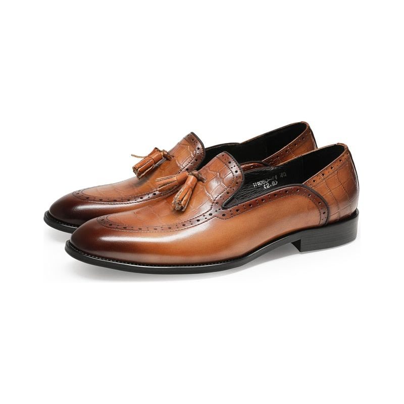 Mocassins Masculinos Retro Chique Exótico Borla Couro Brogue - Café