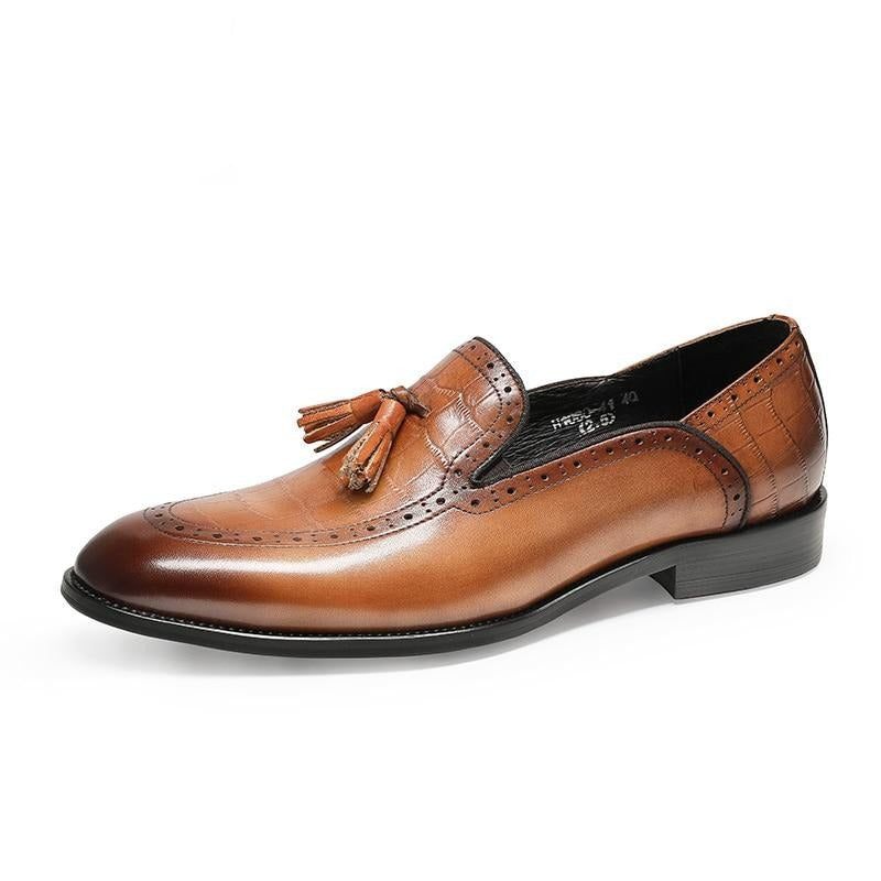 Mocassins Masculinos Retro Chique Exótico Borla Couro Brogue - Café