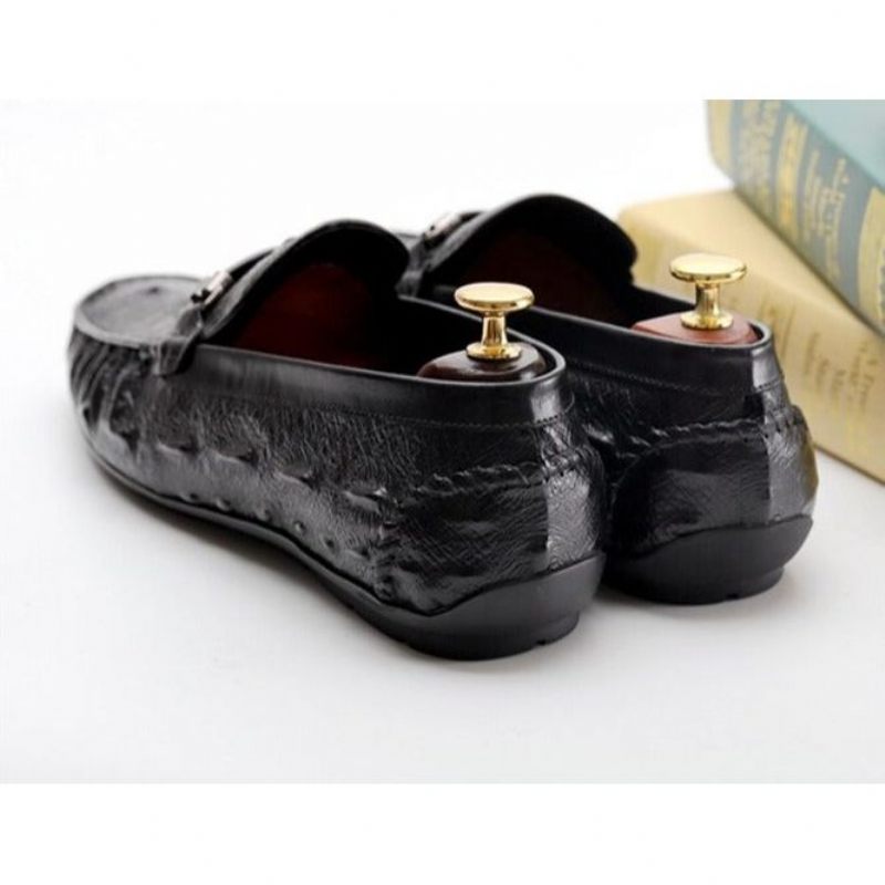 Mocassins Masculinos Vintage Couro Crocodilo Exótico Brogue - Preto