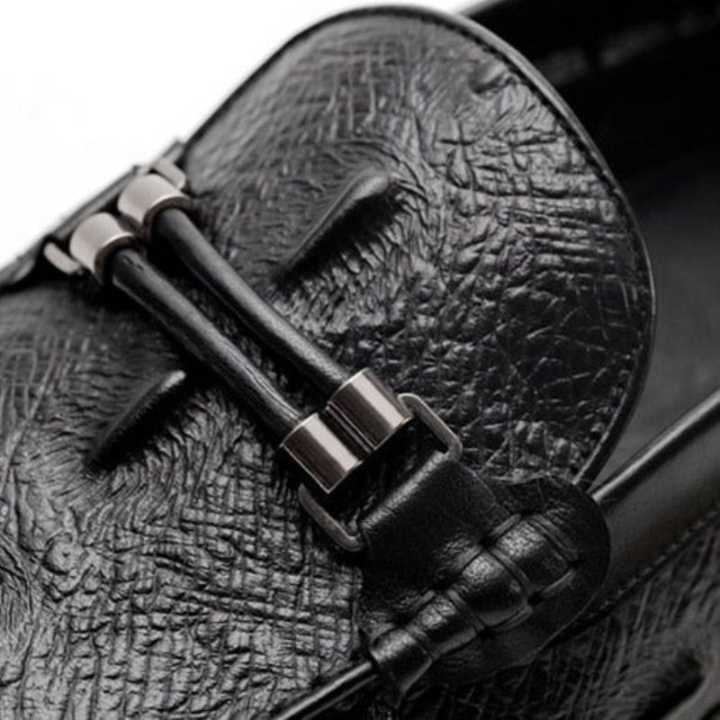 Mocassins Masculinos Vintage Couro Crocodilo Exótico Brogue - Preto