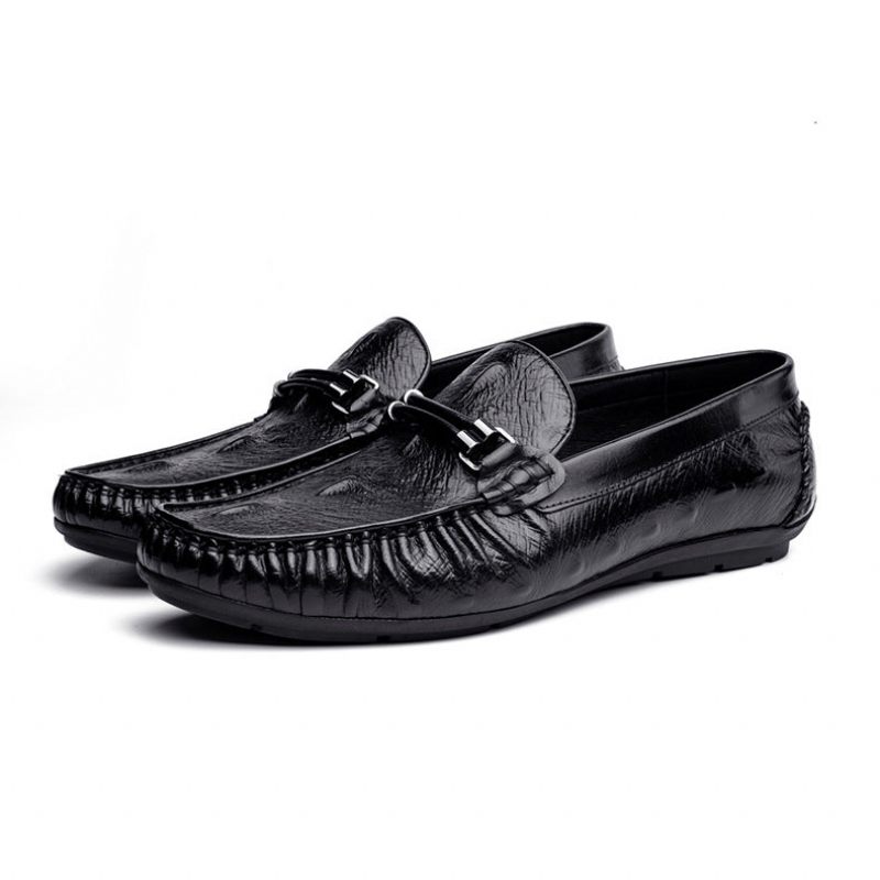 Mocassins Masculinos Vintage Couro Crocodilo Exótico Brogue - Preto